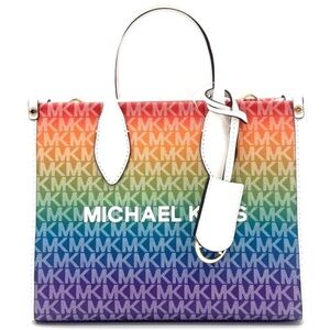 Michael Kors Mirella Small Rainbow Signature Logo Xbody Tote Bag Rainbow